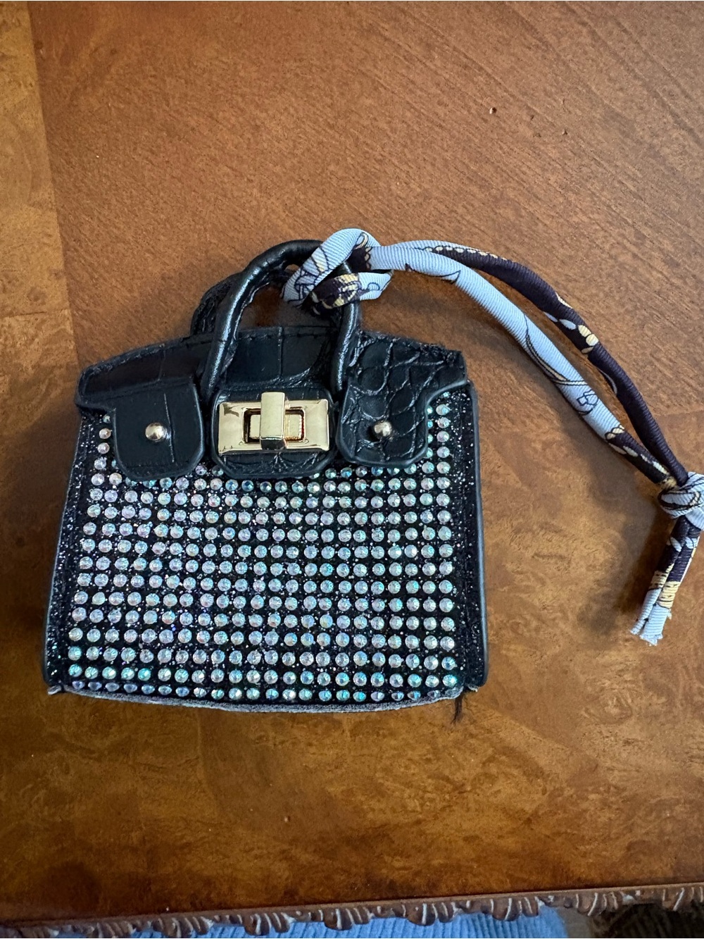 Black Rhinestone Mini Top-Handle Bag